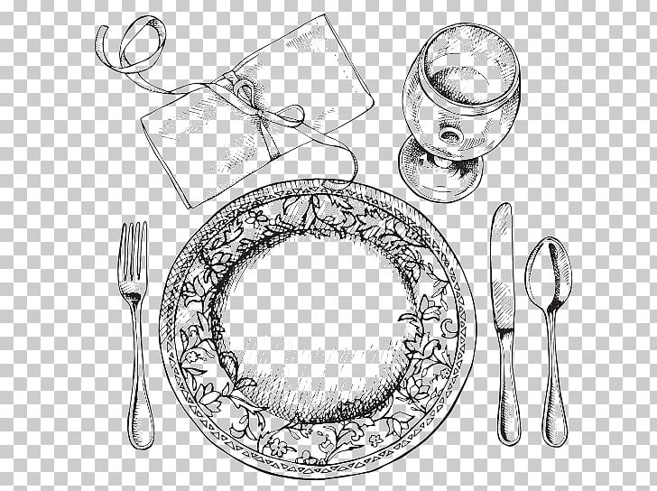 Fork Table Setting Cloth Napkins Plate PNG, Clipart, Artwork, Black And White, Circle, Cloth Napkins, Cookware And Bakeware Free PNG Download
