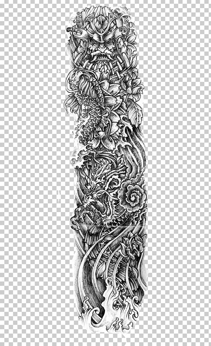 Sleeve tattoo Irezumi Body piercing, chest tattoo, symmetry, monochrome png  | PNGEgg