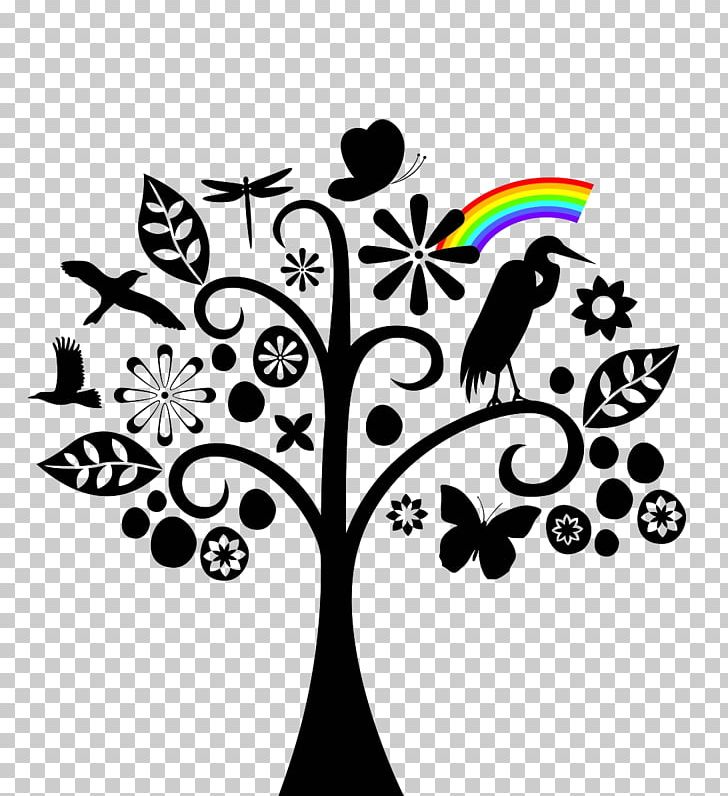 Black And White Tree Illustration PNG, Clipart, Bird, Branch, Encapsulated Postscript, Flora, Flower Free PNG Download