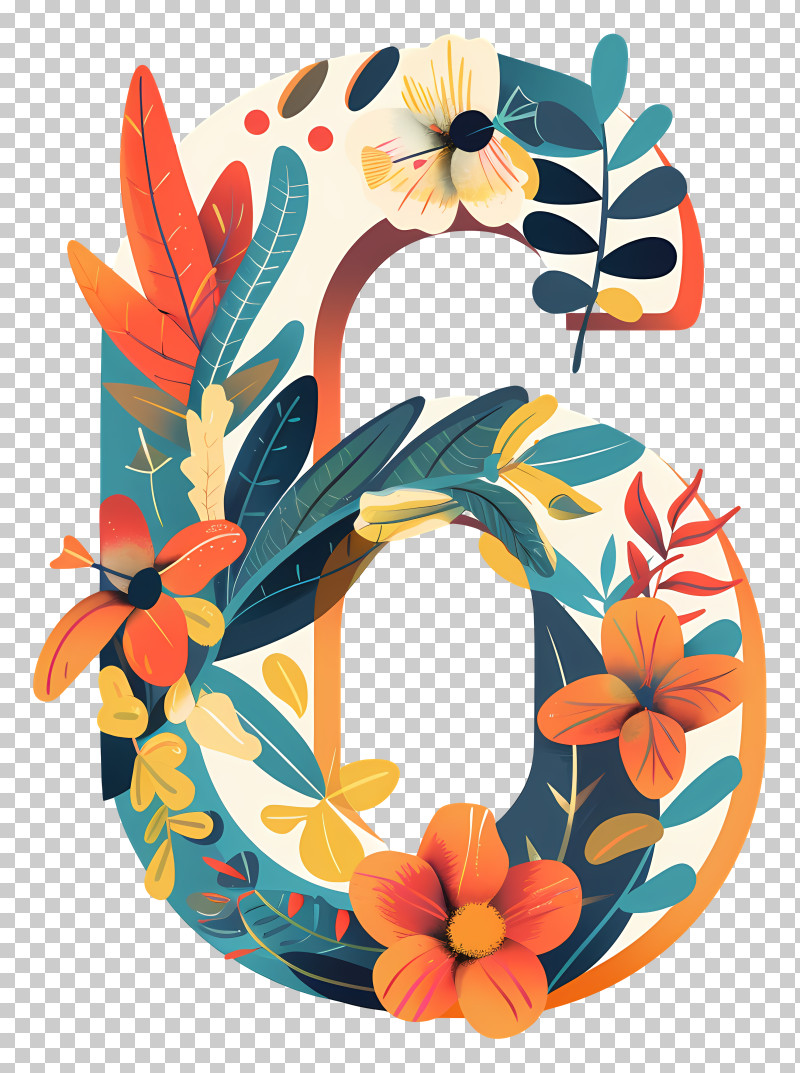 Number 6 - Artistic Floral Number Six PNG