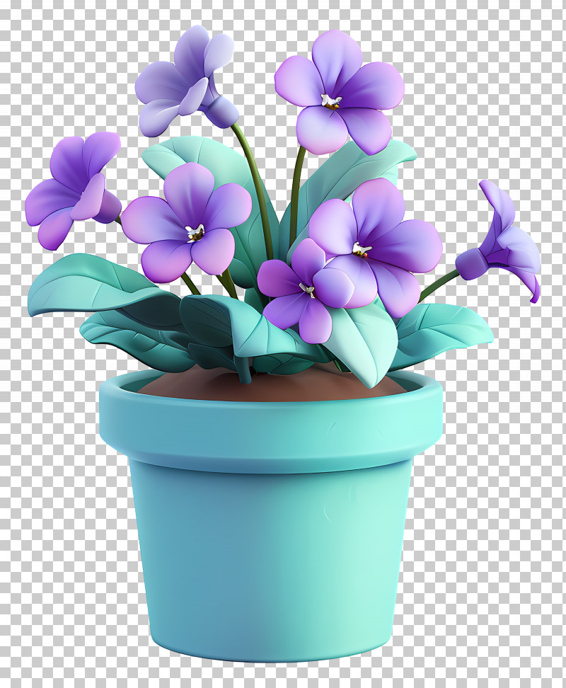 Pot Of Flowers - Purple Flowers In Pot Illustration PNG
