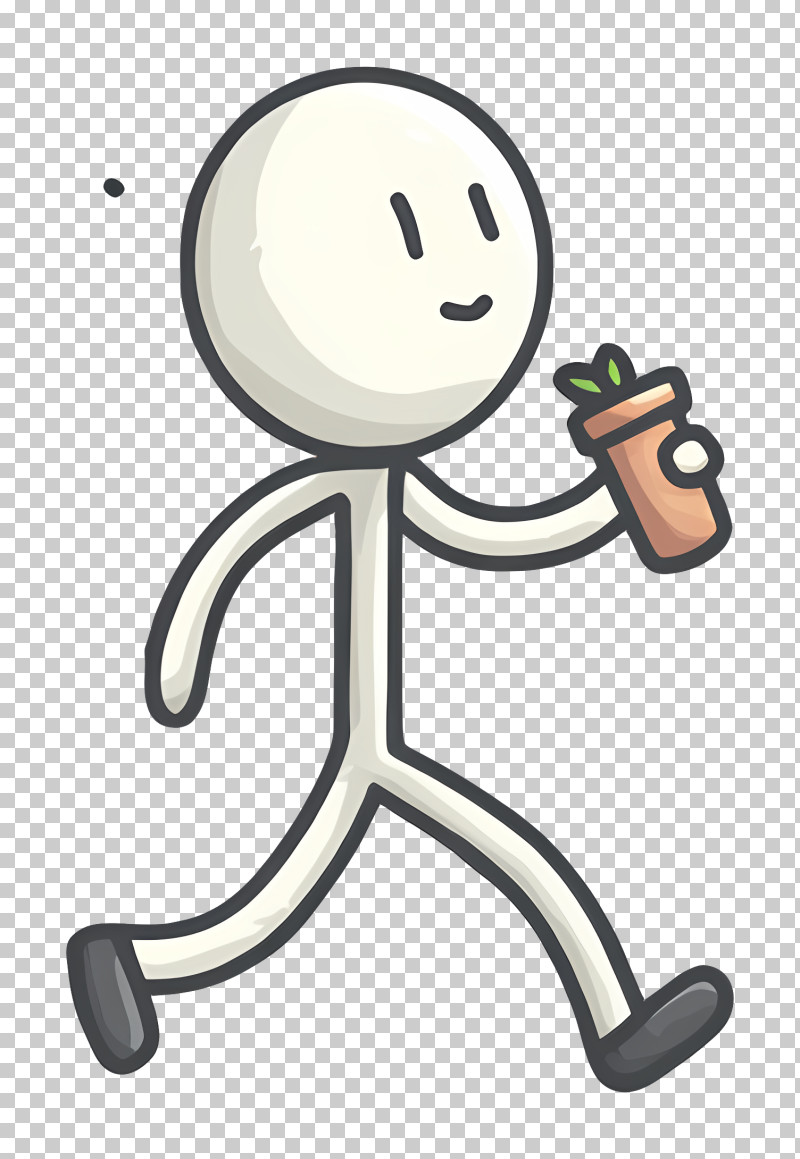 Stickman Moving - Happy Walking Stick Figure With Plant PNG