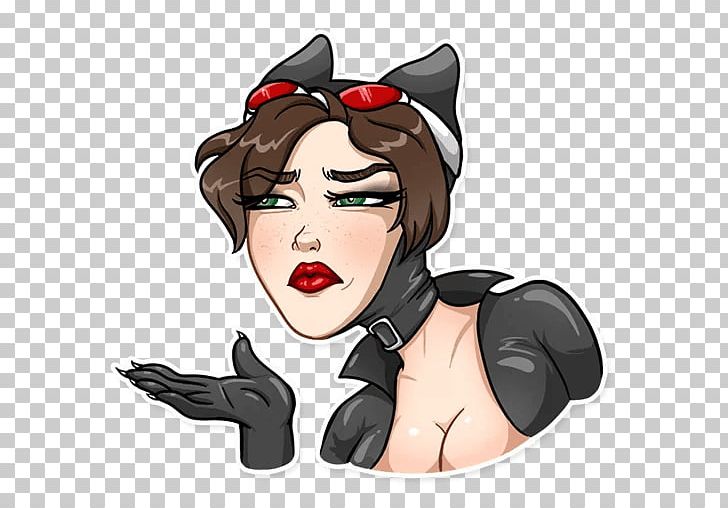 Sticker Telegram Catwoman Messaging Apps Viber PNG, Clipart, Art, Brown Hair, Cartoon, Catwoman, Ear Free PNG Download