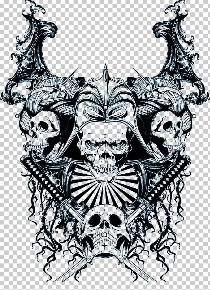 Skull Samurai Mask Sticker PNG, Clipart, Art, Black And White, Bone, Drawing, Fantasy Free PNG Download