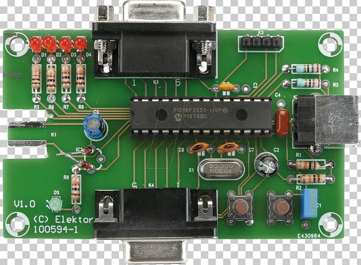 Microcontroller Printed Circuit Boards Electronics Electric Potential Difference Elektor PNG, Clipart, Adapter, Die, Electrical Network, Electric Potential Difference, Electronic Component Free PNG Download