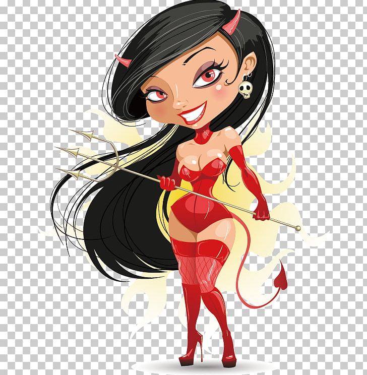 Cartoon Beauty Illustration PNG, Clipart, Black Hair, Brown Hair, Business Woman, Design, Devil Free PNG Download