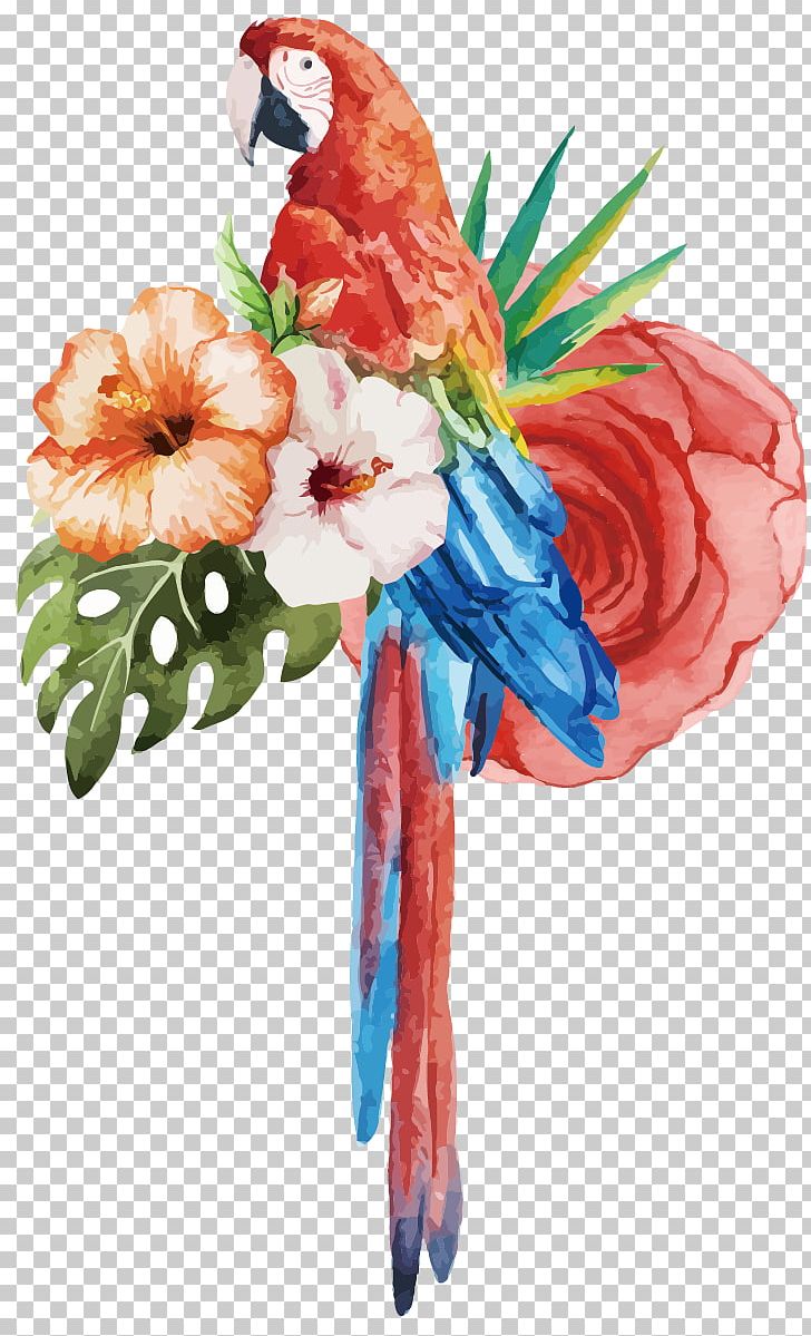 Parrot Watercolour Flowers Bird Watercolor Painting PNG, Clipart, Animals, Art, Bloom, Cut Flowers, Floral Design Free PNG Download
