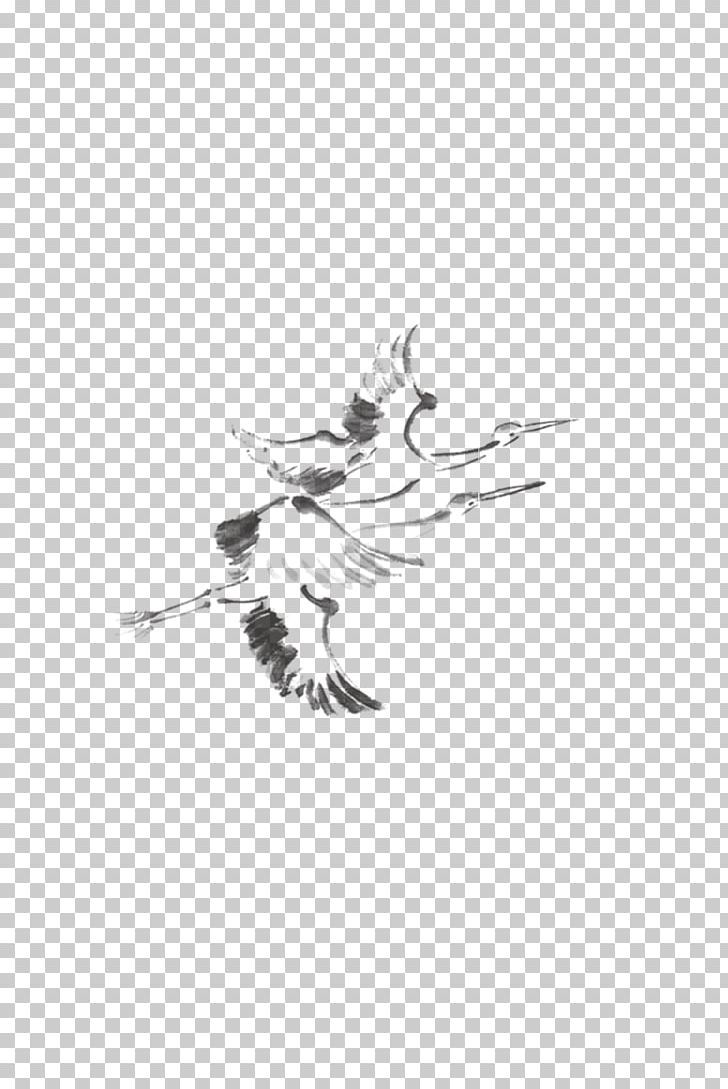 Red-crowned Crane Drawing Bird Ink Wash Painting PNG, Clipart, Artwork, Beak, Birdandflower Painting, Bird Of Prey, Black Free PNG Download