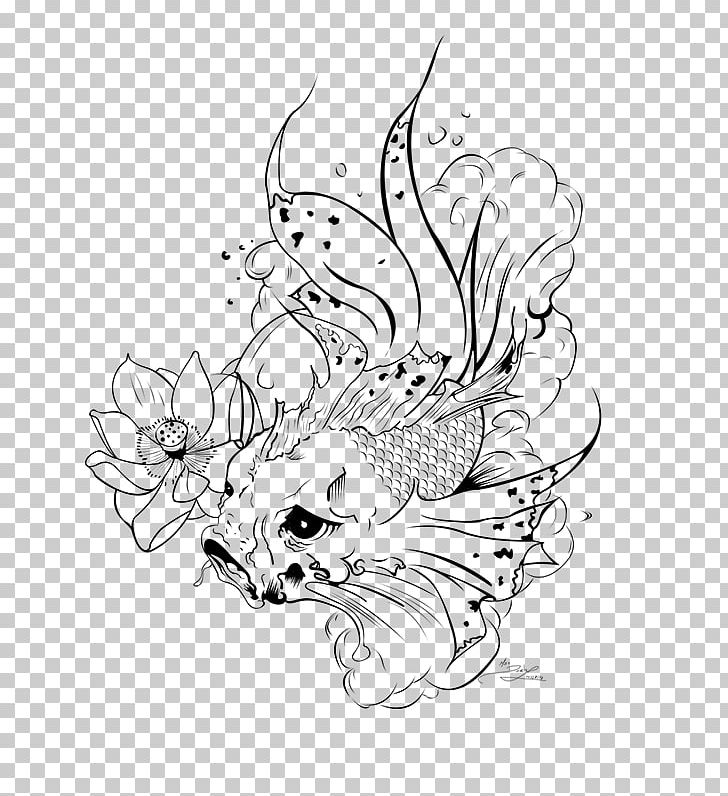 Koi Line Art Drawing PNG, Clipart, Animals, Art, Artwork, Black, Black And White Free PNG Download