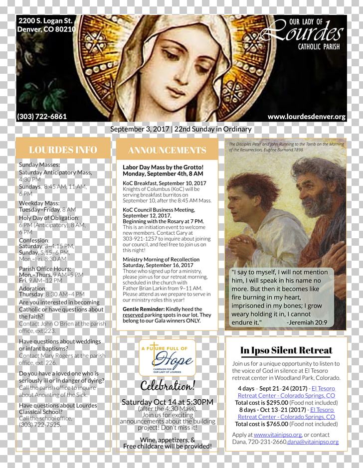 Mary Lourdes Ordinary Time Mass Holy Day Of Obligation PNG, Clipart, 4th Sunday Of Advent, 2017, 2018, Advertising, Brochure Free PNG Download