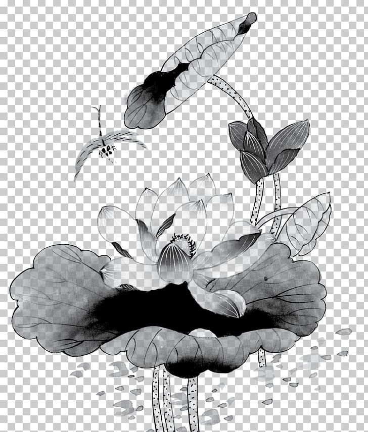 Ink Wash Painting Chinese Painting Gongbi Bird-and-flower Painting PNG, Clipart, Flower, Flowers, Handpainted Flowers, Insects, Monochrome Free PNG Download