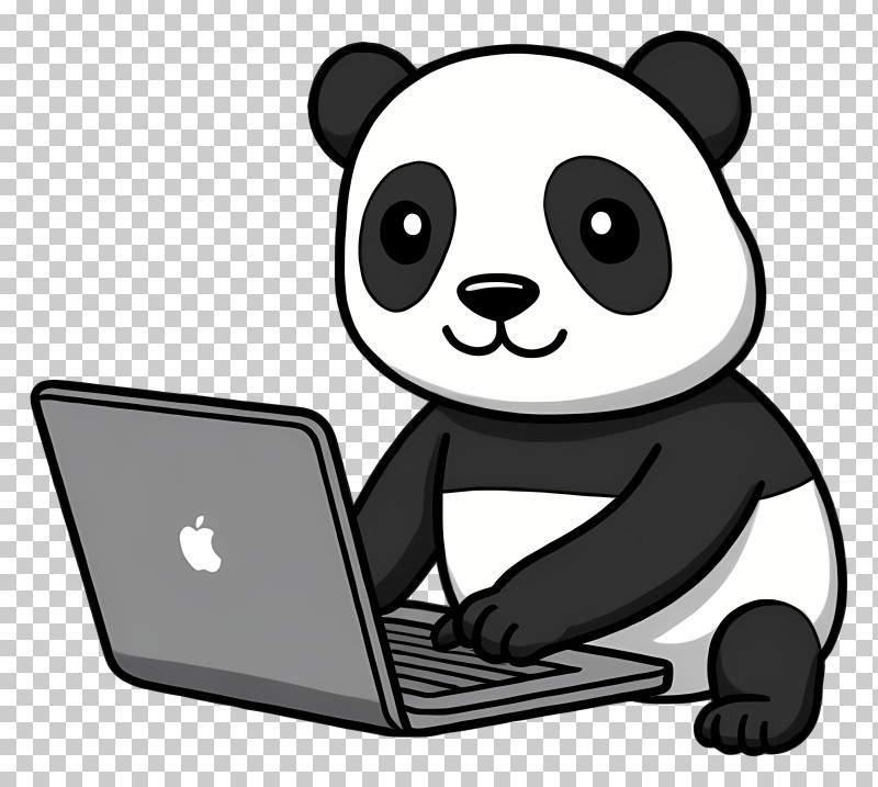 Cute Panda - Cute Panda Using Laptop PNG