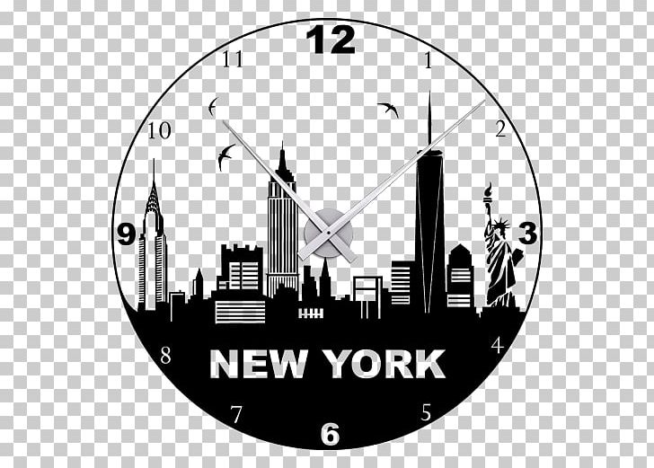 New York City Skyline Wall Decal Clock PNG, Clipart, Aiguille, Alarm Clocks, Black And White, Brand, Chrysler Building Free PNG Download