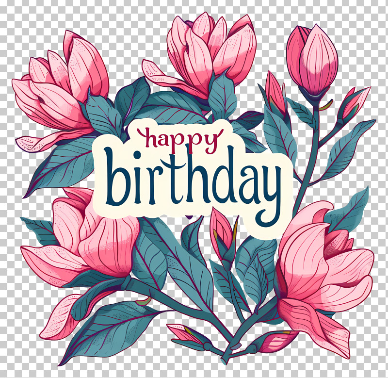 Happy Birthday - Happy Birthday Card With Flowers PNG