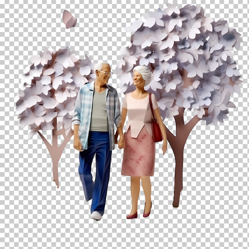International Day Of Older Persons - Elderly Couple Walking Under Flowering Trees PNG