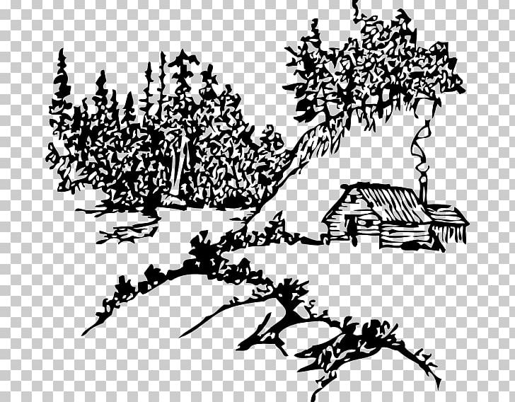 Log Cabin Cottage Drawing PNG, Clipart, Art, Artwork, Black And White, Branch, Cabin Free PNG Download