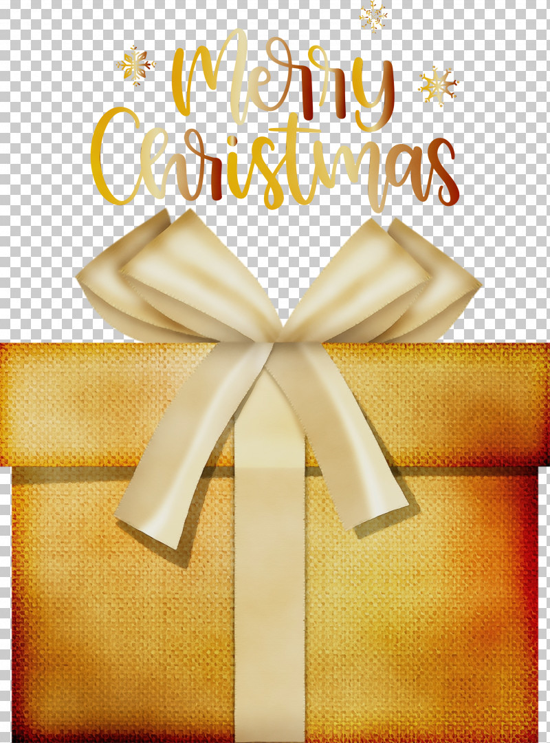 Ribbon Gift Yellow Meter Font PNG, Clipart, Christmas Day, Gift, Merry Christmas, Meter, Paint Free PNG Download