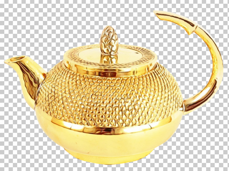 Teapot Brass Kettle Tea Cup Saucer PNG, Clipart, Brass, Cup, Gold, Kettle, Paint Free PNG Download