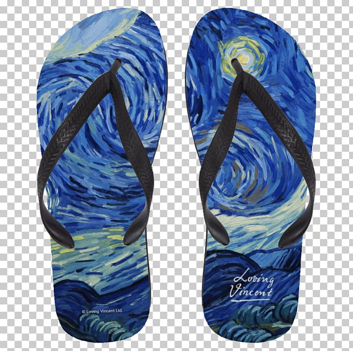 Flip-flops The Starry Night Van Gogh Museum Make A Masterpiece PNG, Clipart, Art, Clothing, Cobalt Blue, Electric Blue, Film Free PNG Download