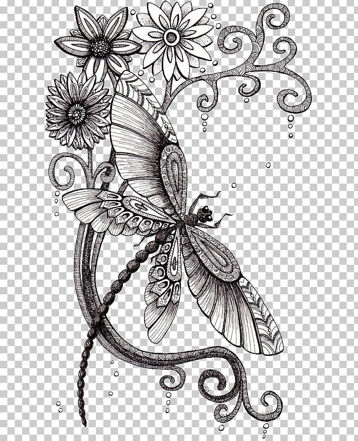 Drawing Dragonfly Art Idea Sketch PNG, Clipart, Creative Flower, Decorative, Flower, Flowers, Hand Free PNG Download