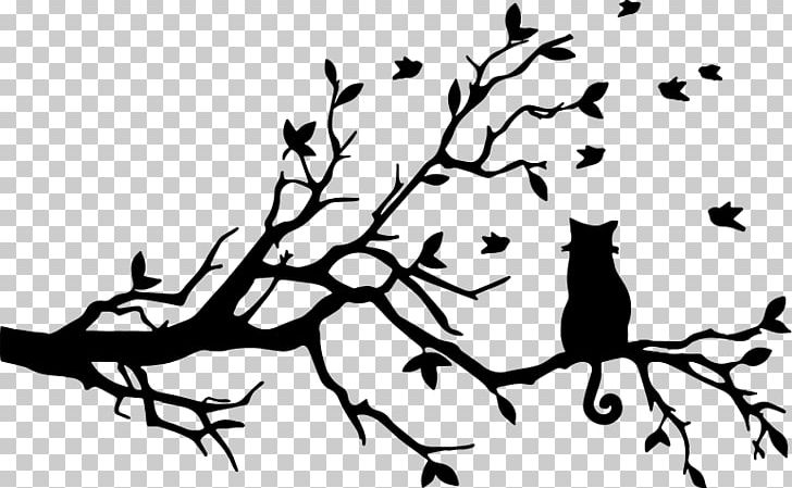 Cat Felidae Silhouette Tree Kitten PNG, Clipart, Art, Beak, Bird, Black, Black And White Free PNG Download