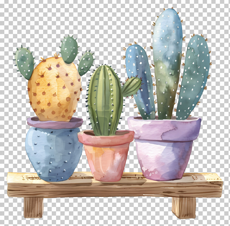 Potted Cacti - Watercolor Cactus With Pots Illustration PNG