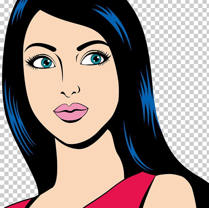 Pop Art Comics Female Comic Book PNG, Clipart, Black Hair, Blue, Cartoon, Eye, Face Free PNG Download
