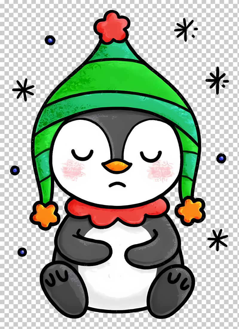 Cute Penguin - Sleepy Penguin In Green Beanie PNG