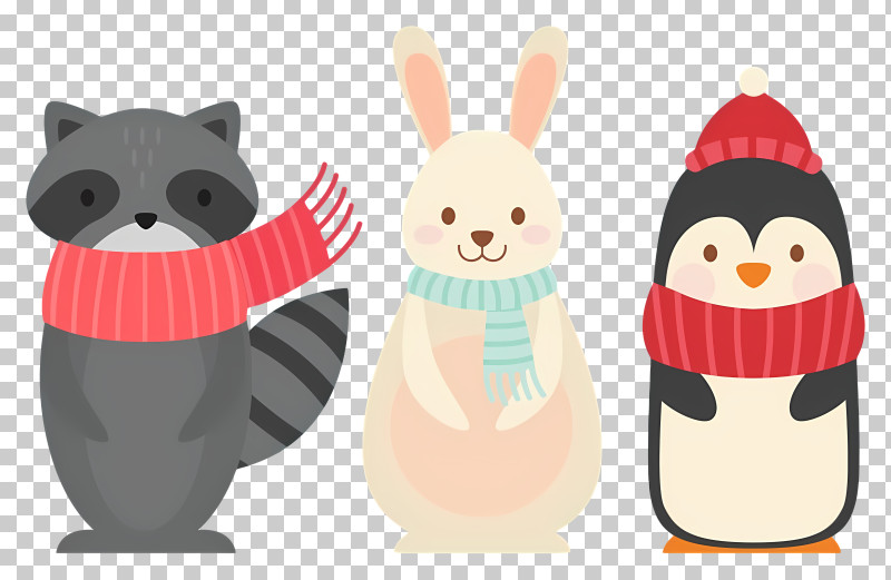 Penguin With Scarf And Hat Rabbit With Scarf And Hat Raccoon With Santa Hat Cute Animals In Winter Attire Animal Fashion In Winter PNG