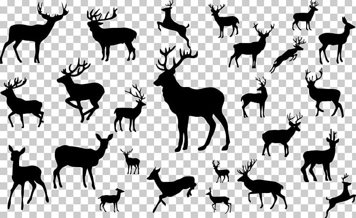 Reindeer Silhouette PNG, Clipart, Animal, Animals, Antler, Black And White, Cartoon Free PNG Download