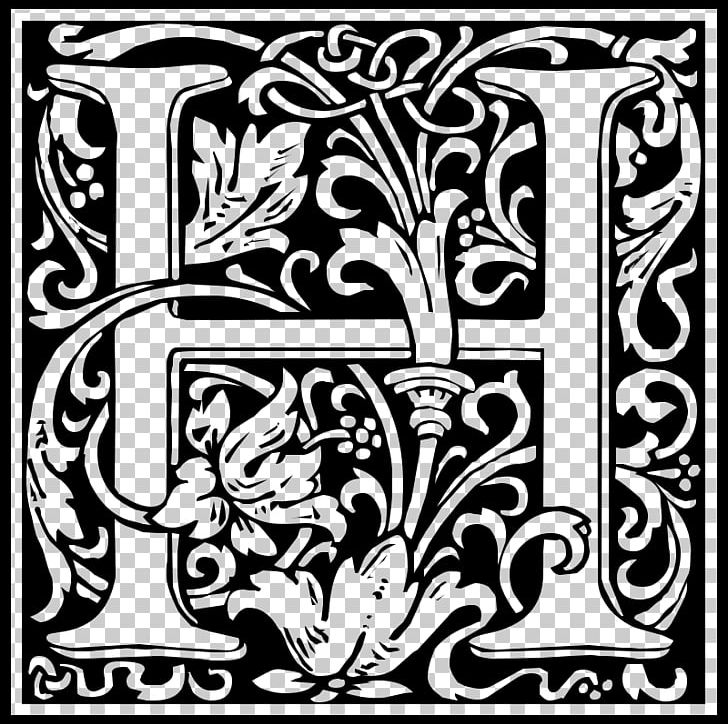 Middle Ages H Letter Initial PNG, Clipart, Alphabet, Art, Black, Black And White, Calligraphy Free PNG Download
