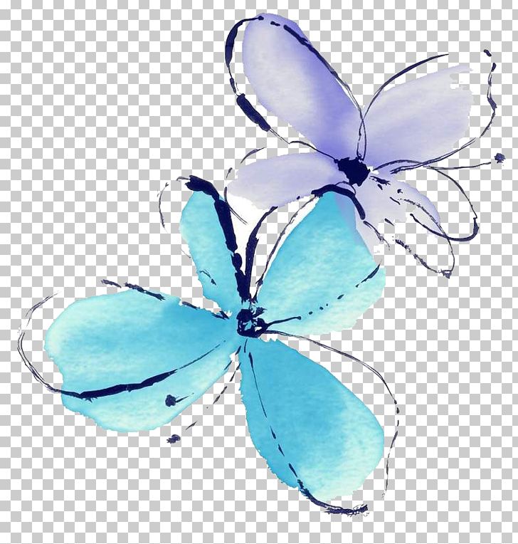 Watercolor Painting Flower Blue Illustration PNG, Clipart, Aqua, Blue, Blue Background, Blue Flower, Butterfly Free PNG Download