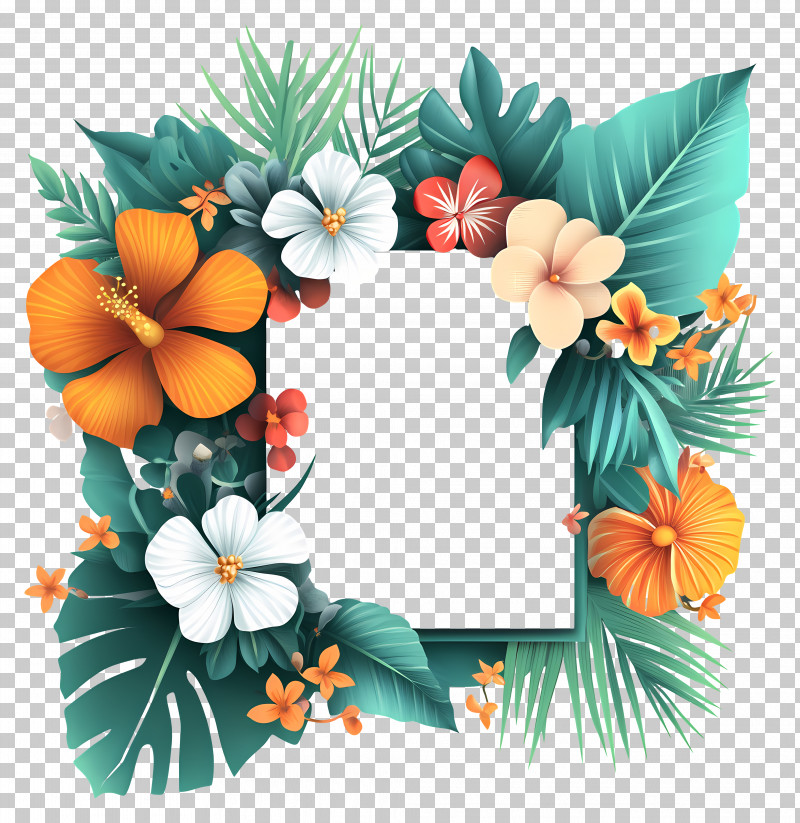 Floral Frame - Floral Frame With Tropical Flowers PNG