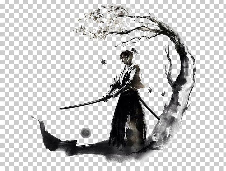 Japan Samurai Drawing Bushido Ink PNG, Clipart, Computer Wallpaper, Fashion Illustration, Female Warrior, Ink Wash Painting, Japanese Warrior Free PNG Download