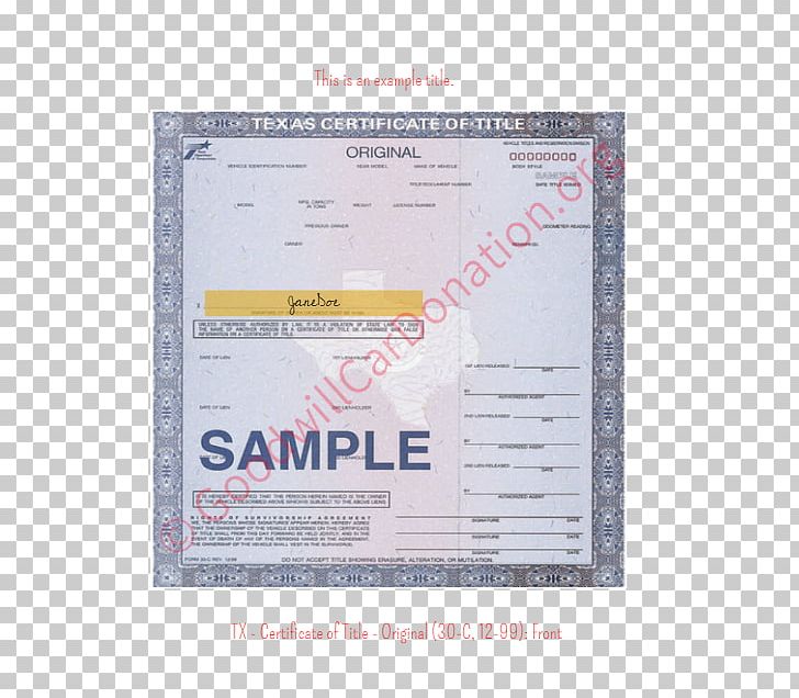 Texas Document Car Donation Title PNG, Clipart, 2006, Act, Book, Brand, Car Free PNG Download
