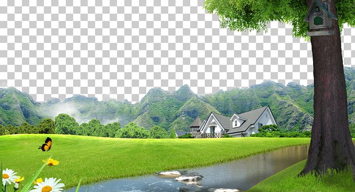Lawn Landscape Villa PNG, Clipart, Background Vector, Chinese Painting, Computer Wallpaper, Creek, Farm Free PNG Download