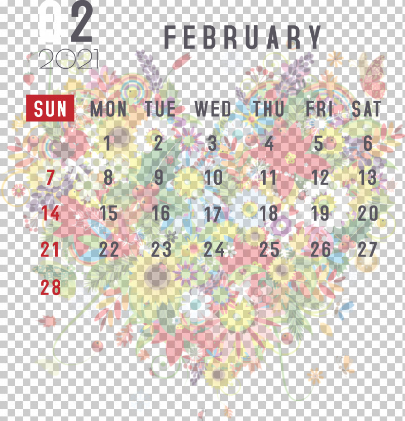 February 2021 Printable Calendar February Calendar 2021 Calendar PNG, Clipart, 2021 Calendar, Color, Drawing, Floral Design, Flower Free PNG Download
