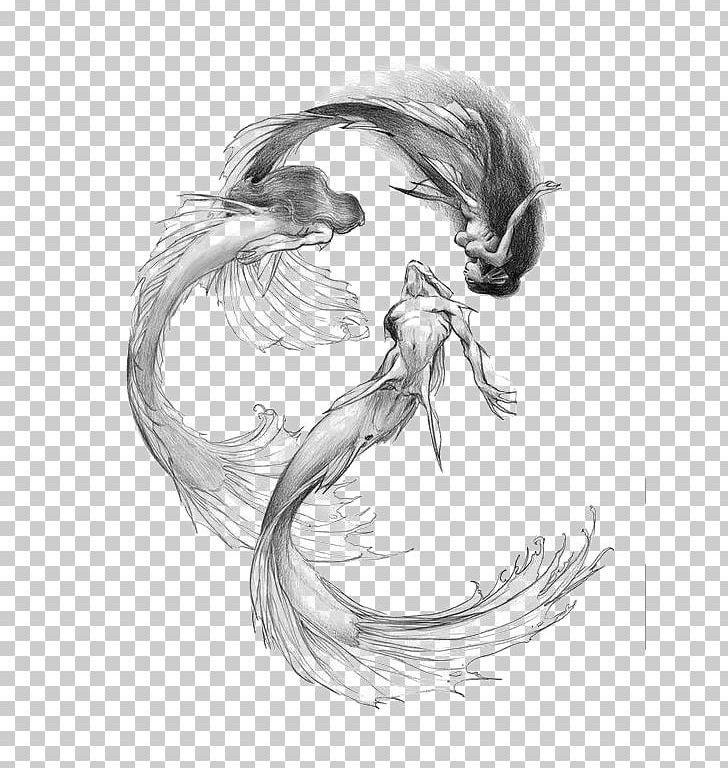 Mermaid Drawing Siren Sketch PNG, Clipart, Ariel Mermaid, Black, Cartoon, Fashion Illustration, Fictional Character Free PNG Download
