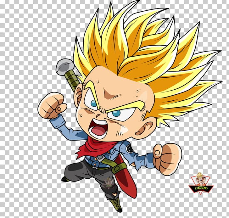 Super Saiyan Goku chibi ilustração, Goku Vegeta Trunks Gohan
