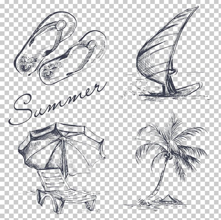 Drawing Summer Illustration PNG, Clipart, Angle, Artwork, Automotive Design, Beach, Black And White Free PNG Download
