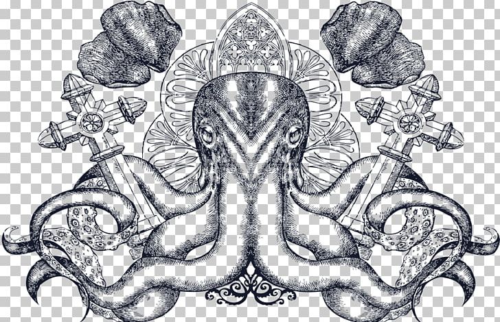 Octopus The Spawn Of Cthulhu Nyarlathotep Illustration PNG, Clipart, Art, Artwork, Black And White, Cephalopod, Cthulhu Free PNG Download