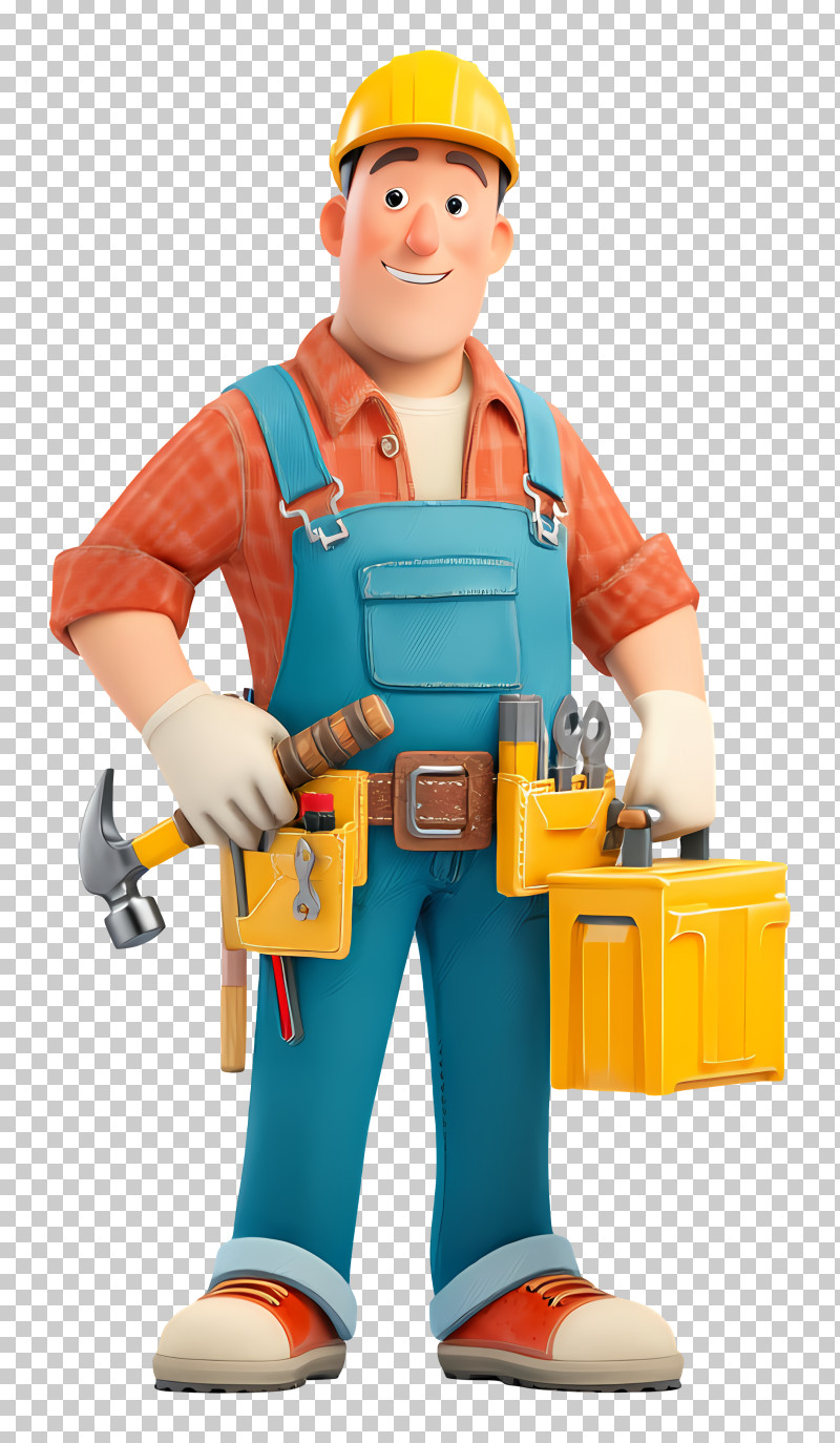 Man With Toolbox - Cartoon Construction Worker PNG