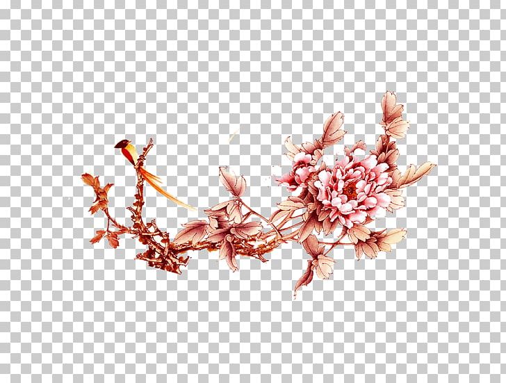 Moutan Peony Drawing Flower PNG, Clipart, Bird, Blossom, Branch, Cherry Blossom, Designer Free PNG Download