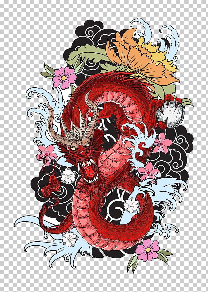 Tattoo Colouring Book Dragon Drawing PNG, Clipart, Bloom, Dragon, Fictional Character, Flower, Flowers Free PNG Download