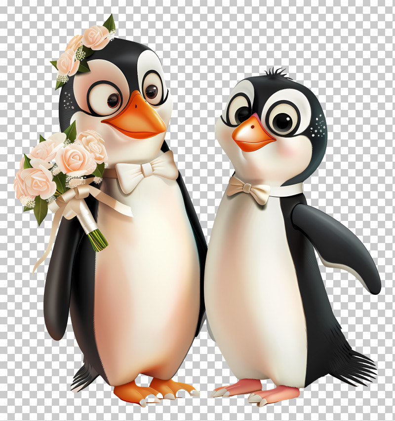 Animal - Cartoon Penguin Couple In Wedding Theme PNG