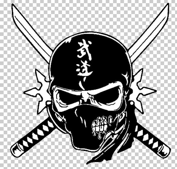 Decal Ninja Bumper Sticker Skull PNG, Clipart, Black, Black And White, Bone, Bumper Sticker, Car Free PNG Download