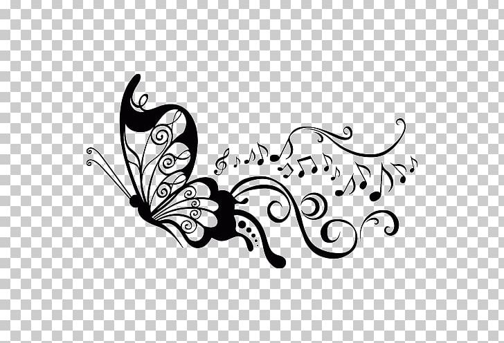 Musical Note Wall Decal Staff PNG, Clipart, Art, Artwork, Black, Black And White, Butterfly Free PNG Download