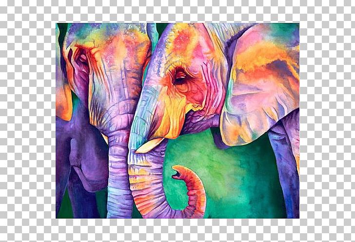 Watercolor Painting Art Elephantidae Acrylic Paint PNG, Clipart, Canvas, Flower, Landscape Painting, Mammal, Oil Paint Free PNG Download