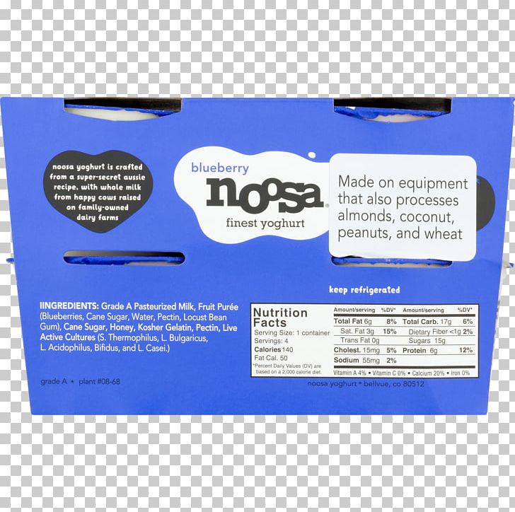 Frozen Yogurt Milk Noosa Yoghurt Nutrition Facts Label PNG, Clipart, Activia, Blue, Blueberry, Brand, Cup Free PNG Download