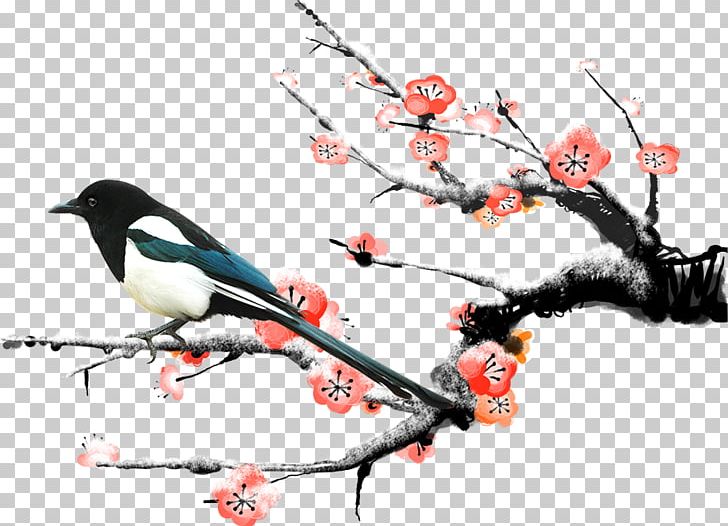 Eurasian Magpie Bird Plum Blossom Papercutting PNG, Clipart, Birdandflower Painting, Bird Cage, Bird Pictures, Birds, Blue Free PNG Download